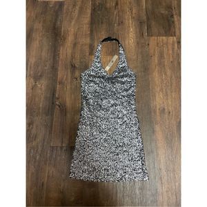 Ya Los Angeles Halter Silver Sequin Dress Mini Cocktail New with Flaws Small